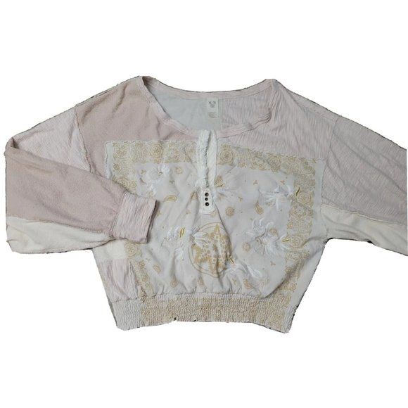 We The Free Tops - We the Free Women's S Top Boho Patch Beige Gold Embroider Elastic Waist LS